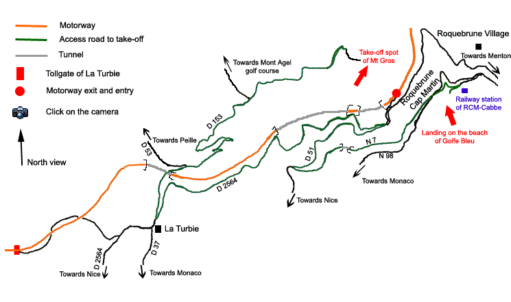 Access map to take-off of Mont Gros with description. 