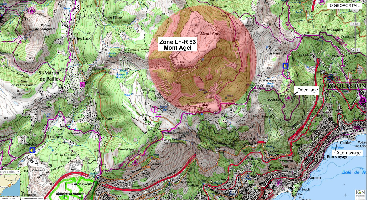 Carte de la zone réglementée du Mont Agel