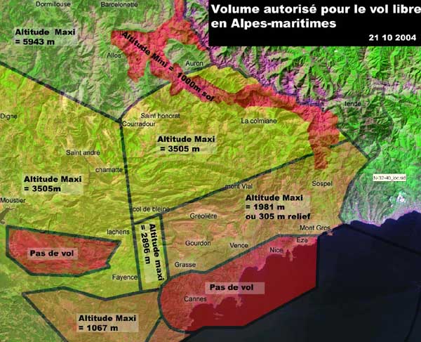 Volume autorisés pour le vol libre dans les Alpes-Maritimes